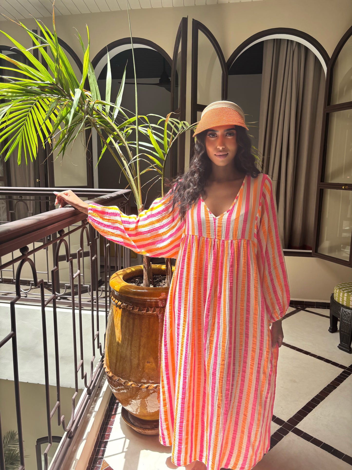 Robe Longue Gaz de Coton Rayée Sunset