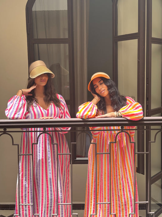 Robe Longue Gaz de Coton Rayée Sunset