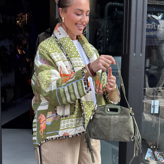 Veste matelassée imprimé équestre – Vert & Beige